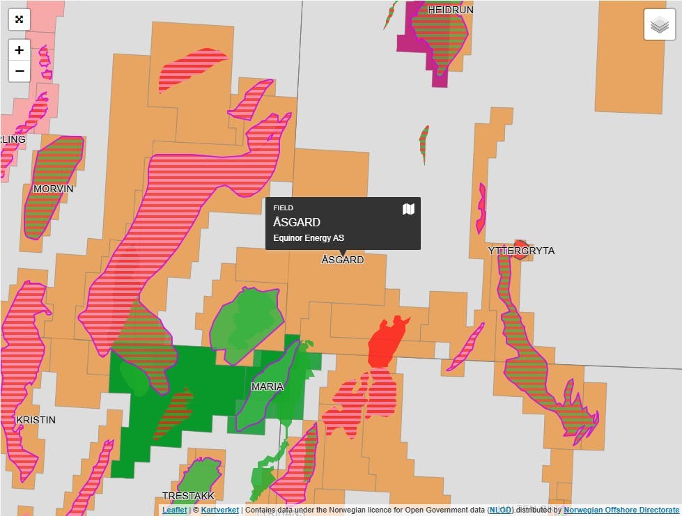 Map of Åsgard and surrounding fields Map of Åsgard and surrounding fields