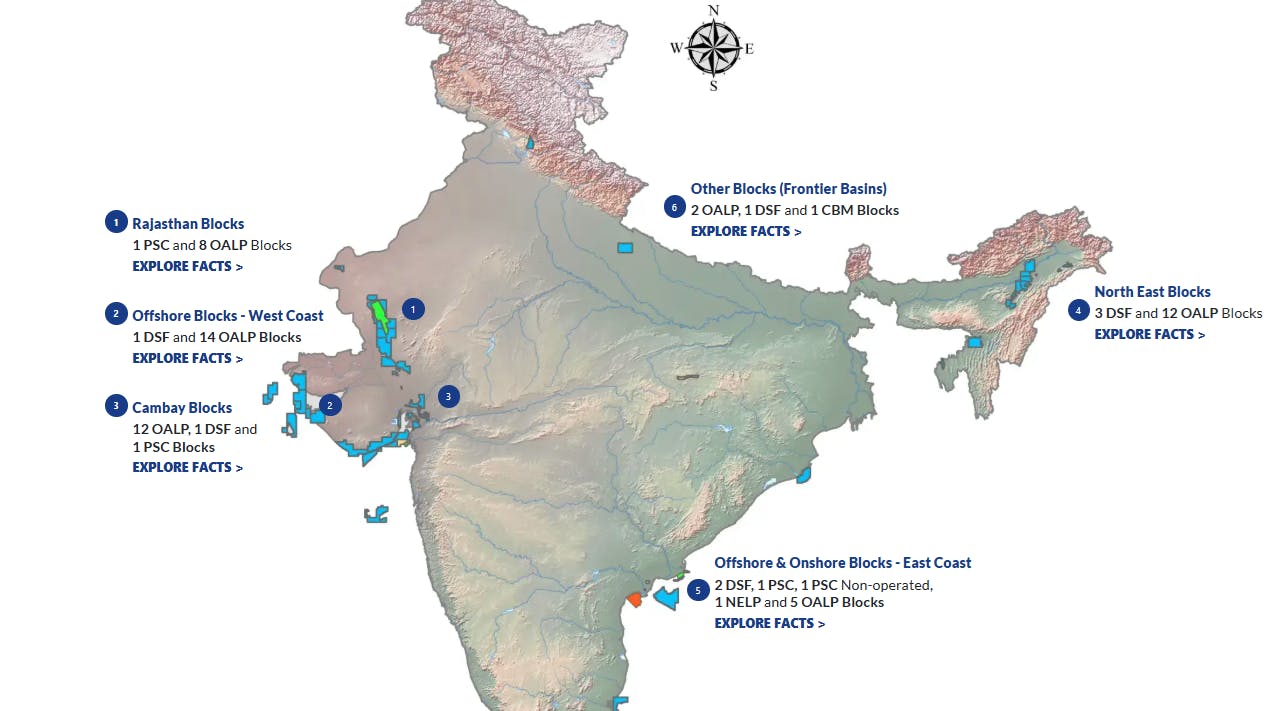 India map highlights Cairn's offshore and onshore assets