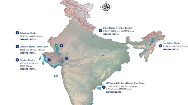 India map highlights Cairn's offshore and onshore assets