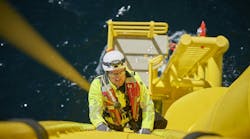 Offshore personnel climbs offshore wind equipment Offshore personnel climbs offshore wind equipment