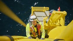 Offshore personnel climbs offshore wind equipment Offshore personnel climbs offshore wind equipment