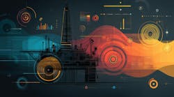 Illustration of an offshore rig integrated with advanced technology Illustration of an offshore rig integrated with advanced technology
