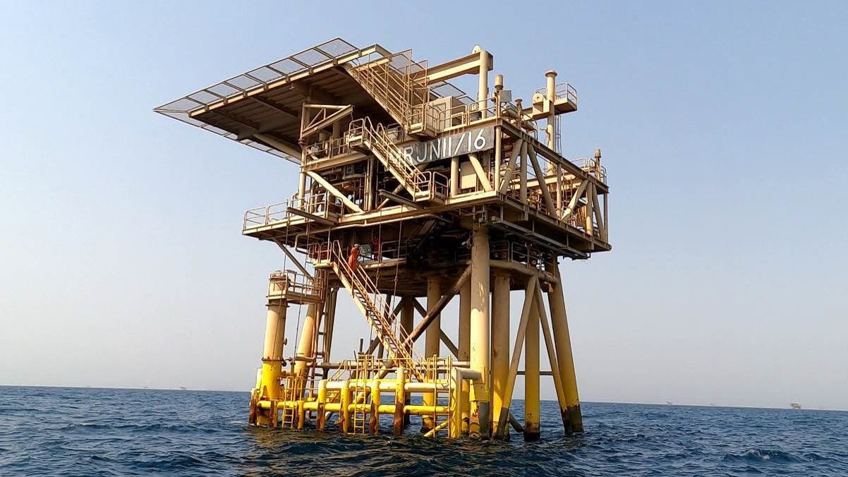 Aging offshore platform in the Marjan field of Saudi Aramco.