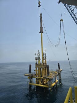 Slipover jacket set over existing offshore wellhead infrastructure. Slipover jacket set over existing offshore wellhead infrastructure.