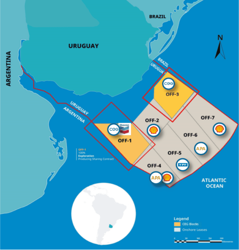 Map of Challenger Energy's offshore Uruguay licenses