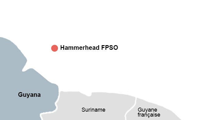 Map of Hammerhead FPSO location offshore Guyana