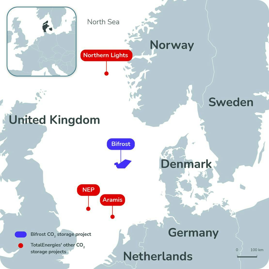 2025 Denmark map with offshore CCS projects noted