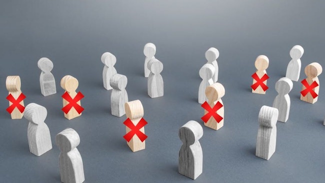 A group of figurines with some crossed out with a red cross