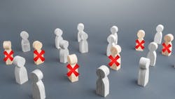 A group of figurines with some crossed out with a red cross A group of figurines with some crossed out with a red cross