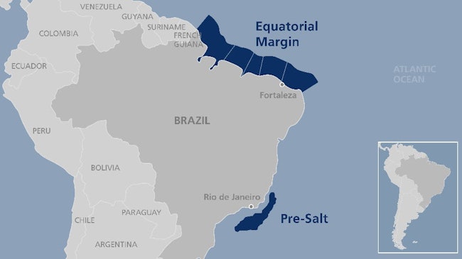 Map: Presalt and the Equatorial Margin offshore Brazil