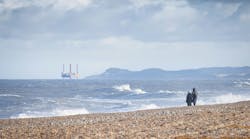 Oil rig in North Sea at Blakeney Point, Norfolk, UK Oil rig in North Sea at Blakeney Point, Norfolk, UK
