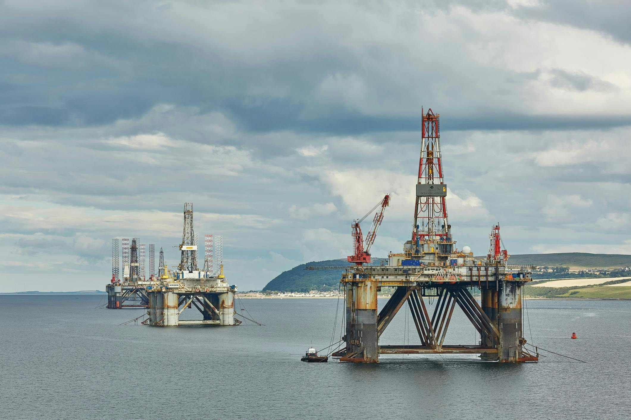 offshore drilling rigs off the coastline near Invergordon, Scotland