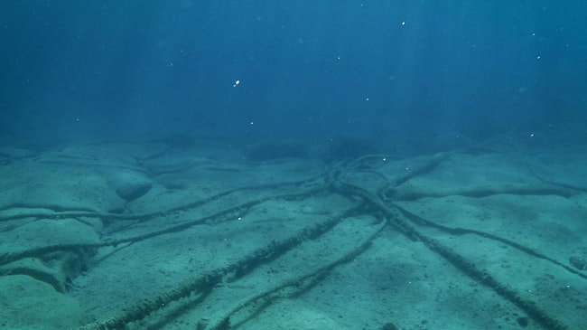 Underwater cables on the ocean floor in the Mediterranean Sea