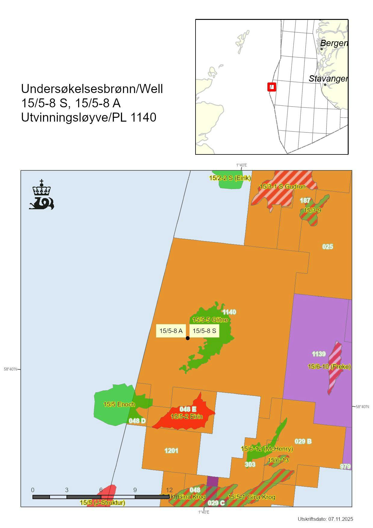 Wildcat wells 15/5-8 S and 15/5-8 A map