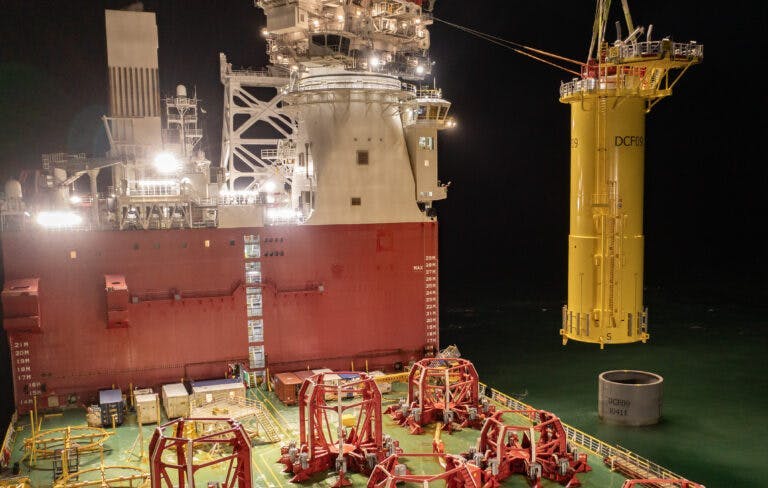 Seaway Alfa-Lift vessel's installation process at night
