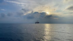 a jackup rig in the Java Sea offshore Indonesia a jackup rig in the Java Sea offshore Indonesia