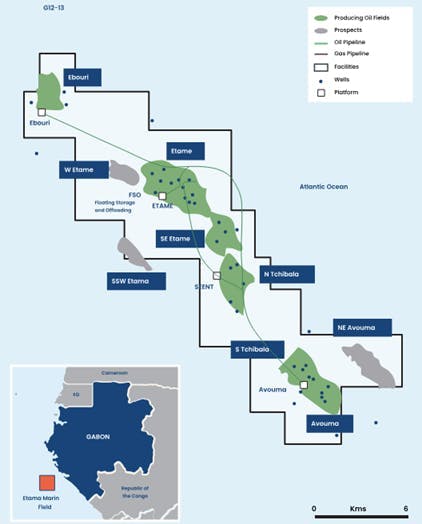 Map of where Vaalco operates offshore Gabon
