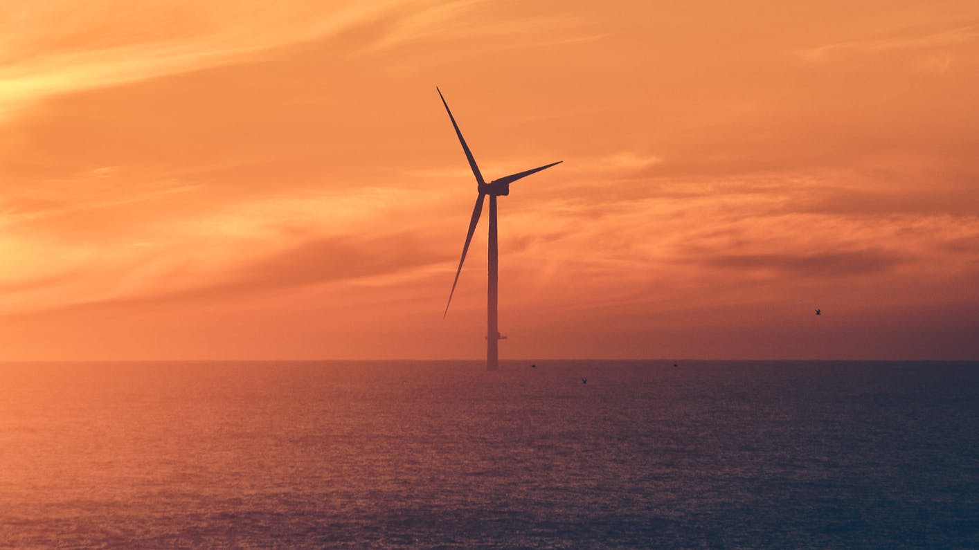 Offshore wind energy during sunset