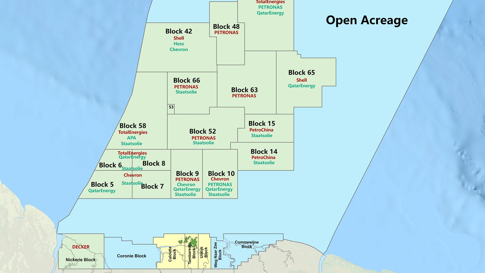 Staatsolie map of acreage blocks offshore Suriname