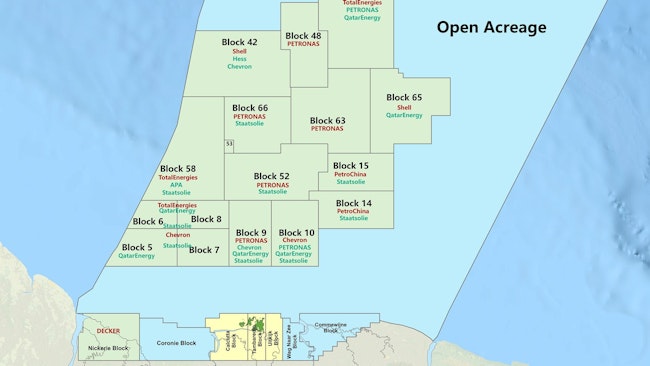 Staatsolie map of acreage blocks offshore Suriname