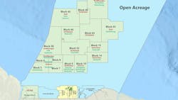 Staatsolie map of acreage blocks offshore Suriname Staatsolie map of acreage blocks offshore Suriname