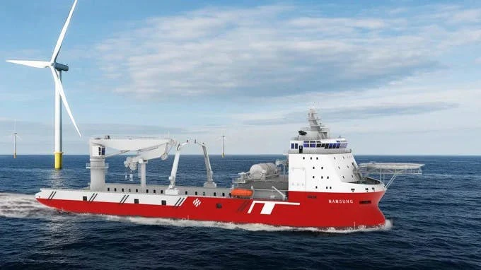 AHC subsea crane for floating wind farm construction vessel
