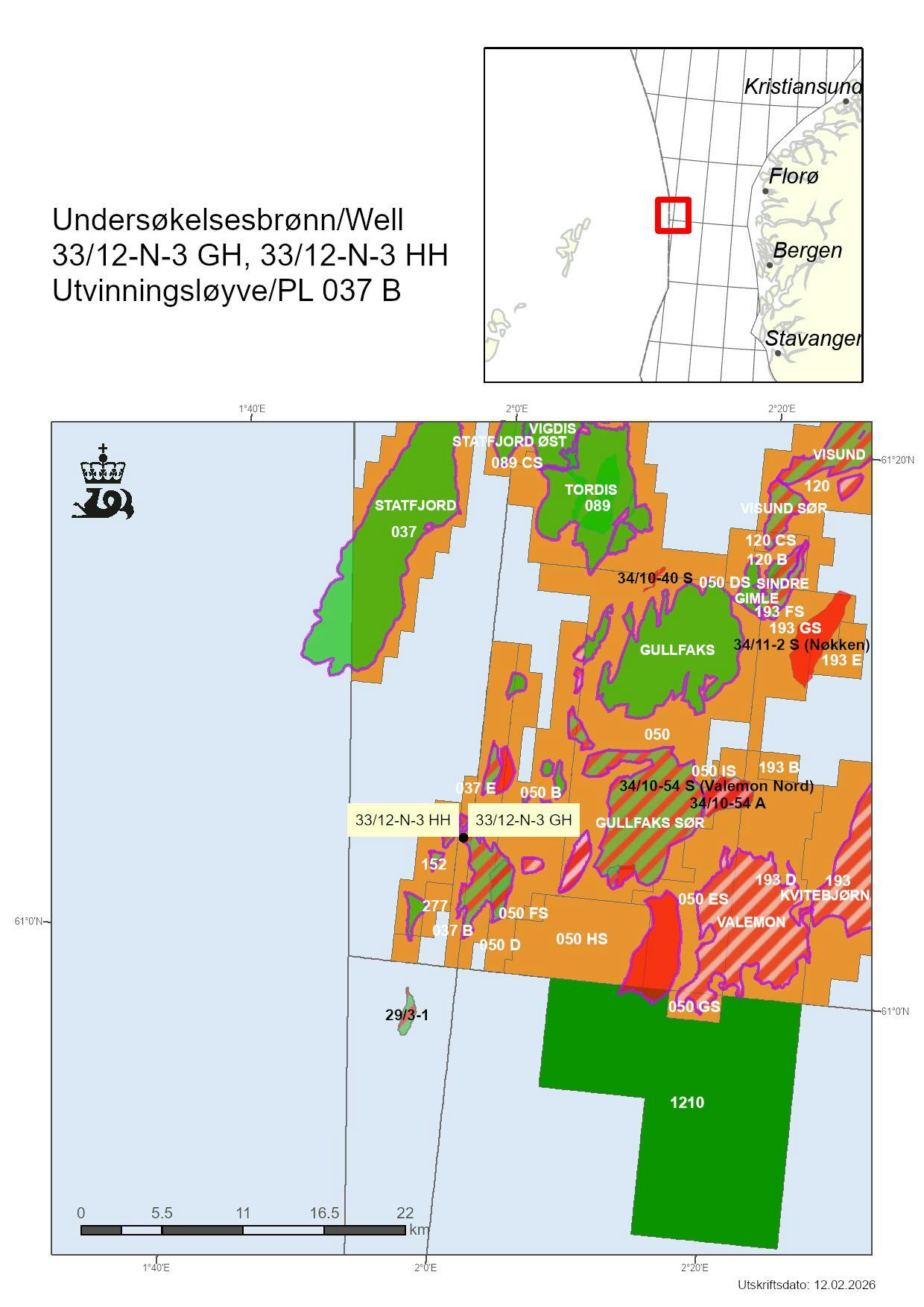Map of 33/12-N-3 HH and 33/12-N-3 GH offshore wells Map of 33/12-N-3 HH and 33/12-N-3 GH offshore wells