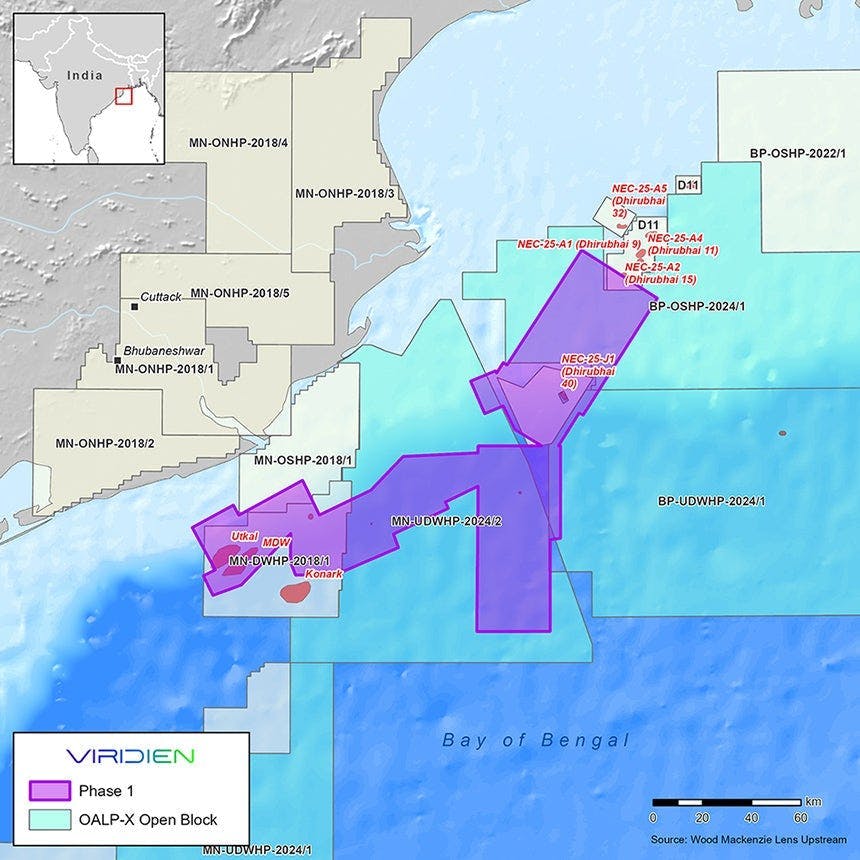 Viridien map of Phase 1 Mahanadi Basin Reimaging project Viridien map of Phase 1 Mahanadi Basin Reimaging project