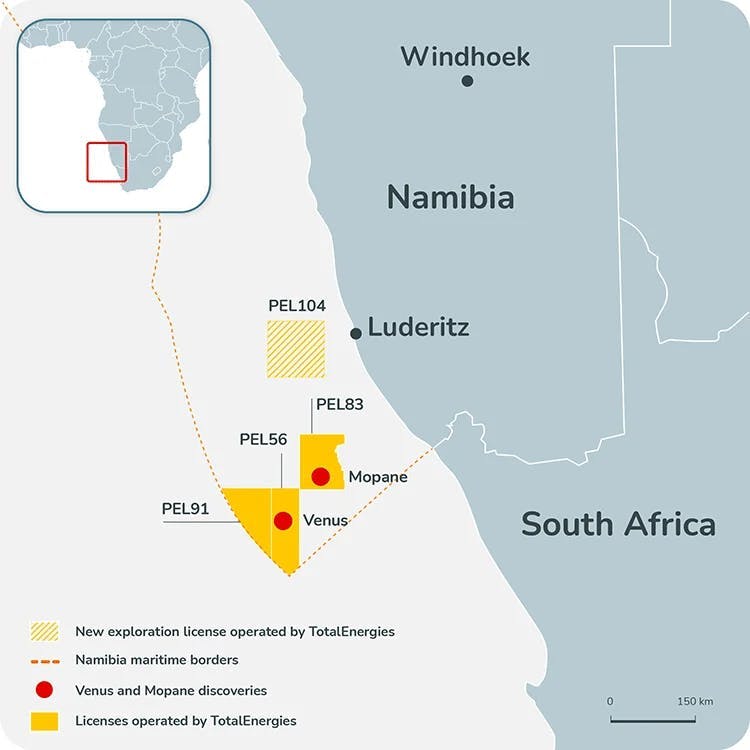 Map: Venus and Mopane oil discoveries offshore Namibia