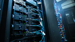 Network server room with servers/high performance computers running processes Network server room with servers/high performance computers running processes
