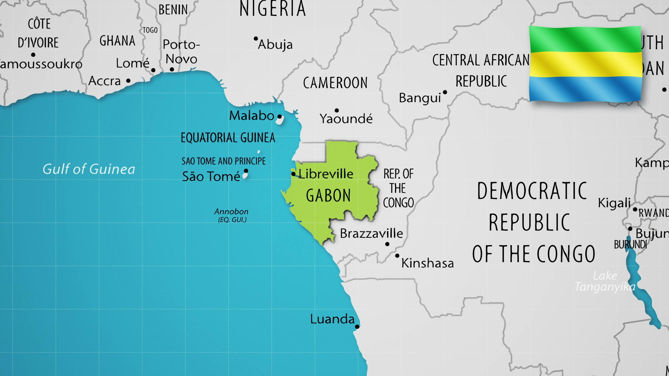 Gabon map with the country's flag