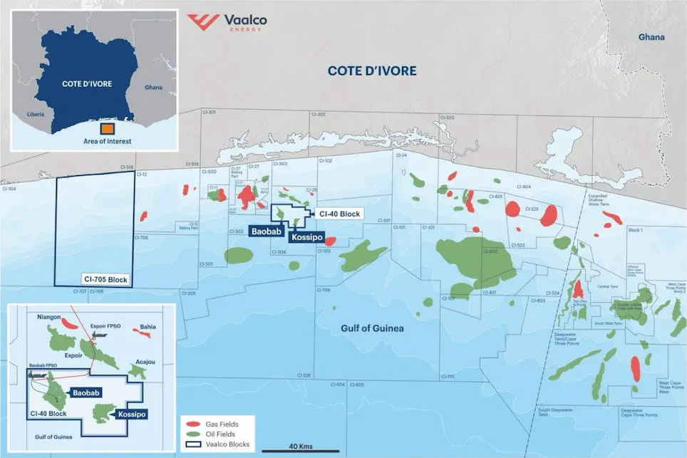Map: offshore Boabab and Kossipo oil fields in Block CI-40 Map: offshore Boabab and Kossipo oil fields in Block CI-40