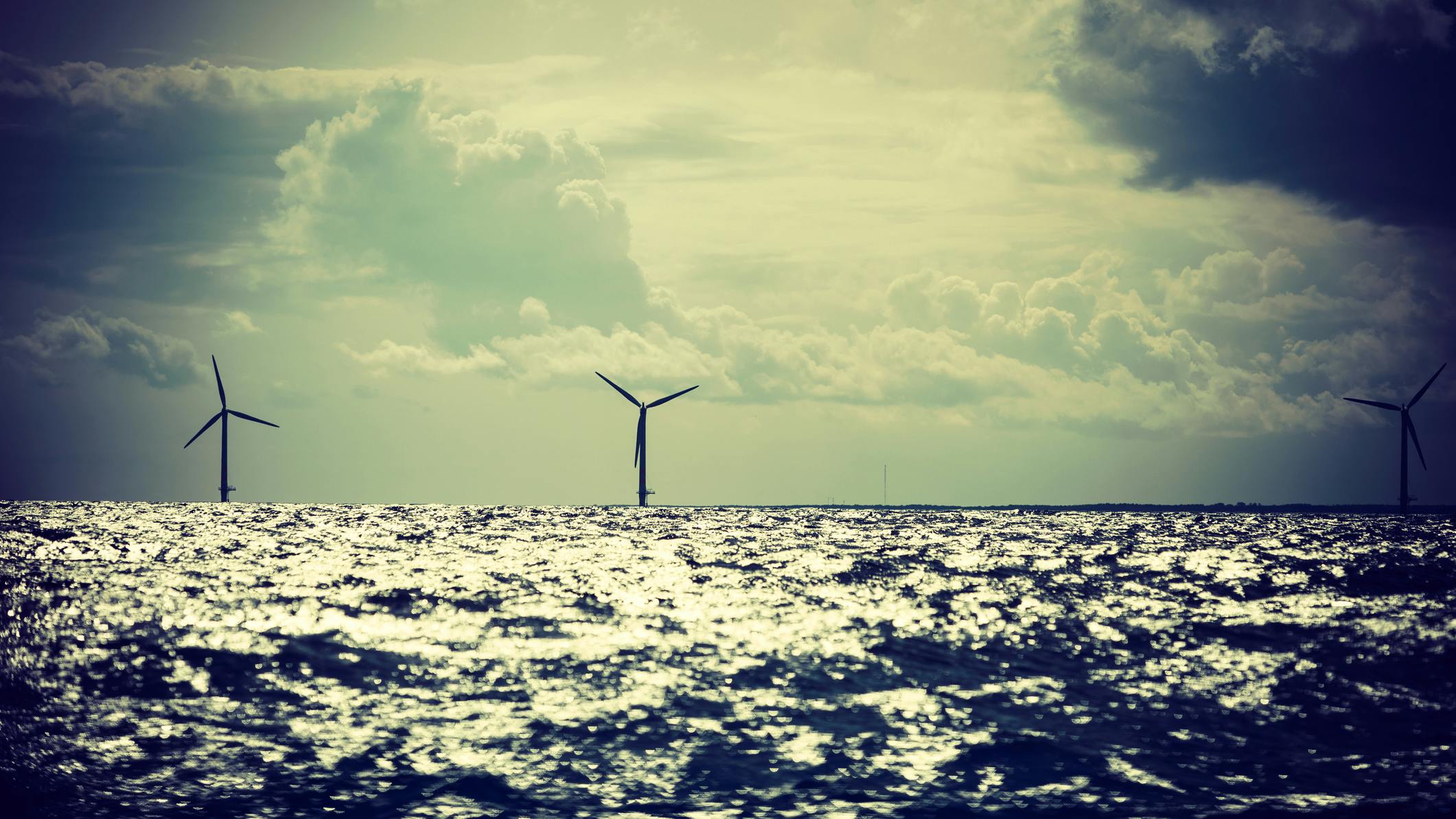 Wind turbines farm in Baltic Sea, Denmark