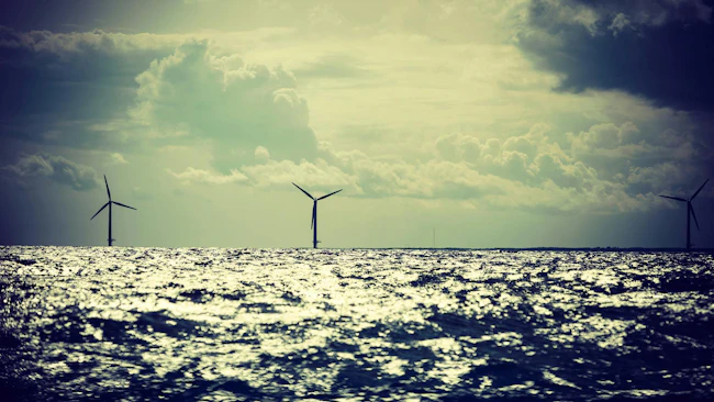 Wind turbines farm in Baltic Sea, Denmark