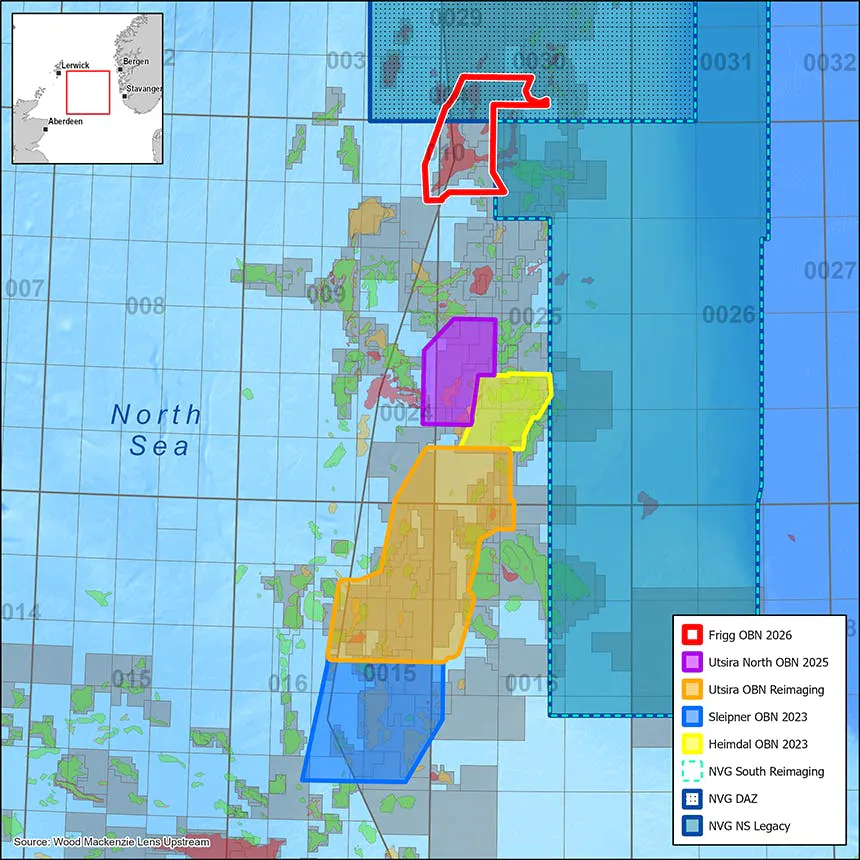Map of location of new Frigg OBN survey project 2026