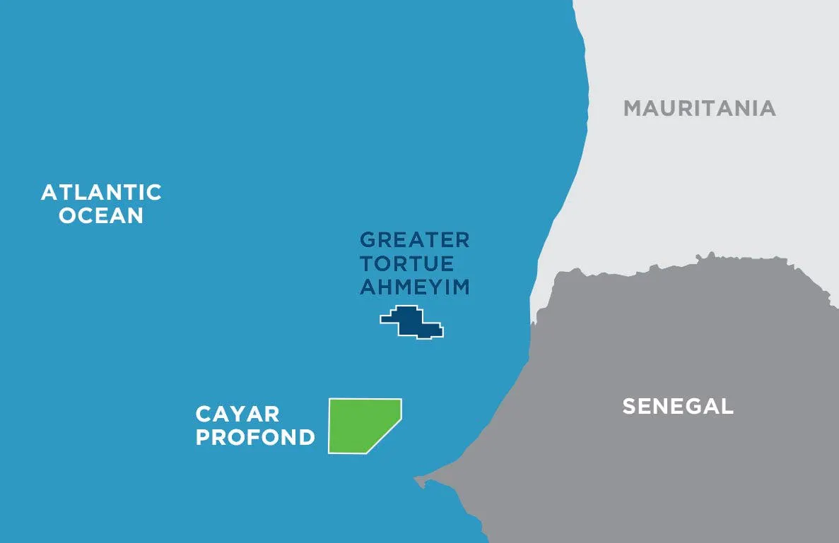 Map of offshore Greater Tortue Ahmeyim (GTA) gas field Map of offshore Greater Tortue Ahmeyim (GTA) gas field