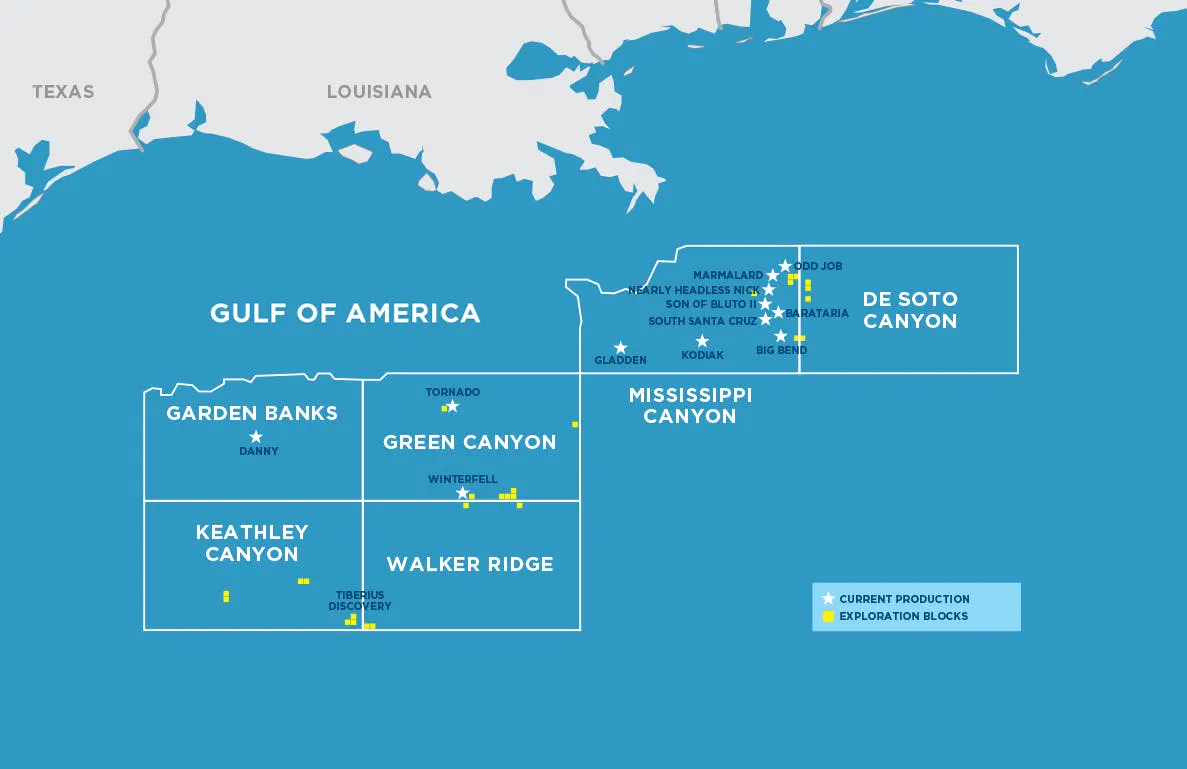 Map of Kosmos Energy's Gulf of America assets