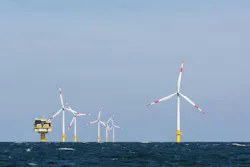 Offshore wind turbines and an electrical substation offshore Germany Offshore wind turbines and an electrical substation offshore Germany