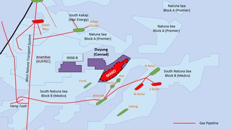 Map of Duyung PSC and Mako gas field