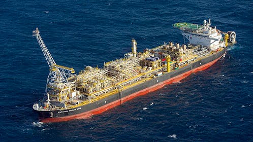 FPSO with mooring equipment and production systems mounted on the hull