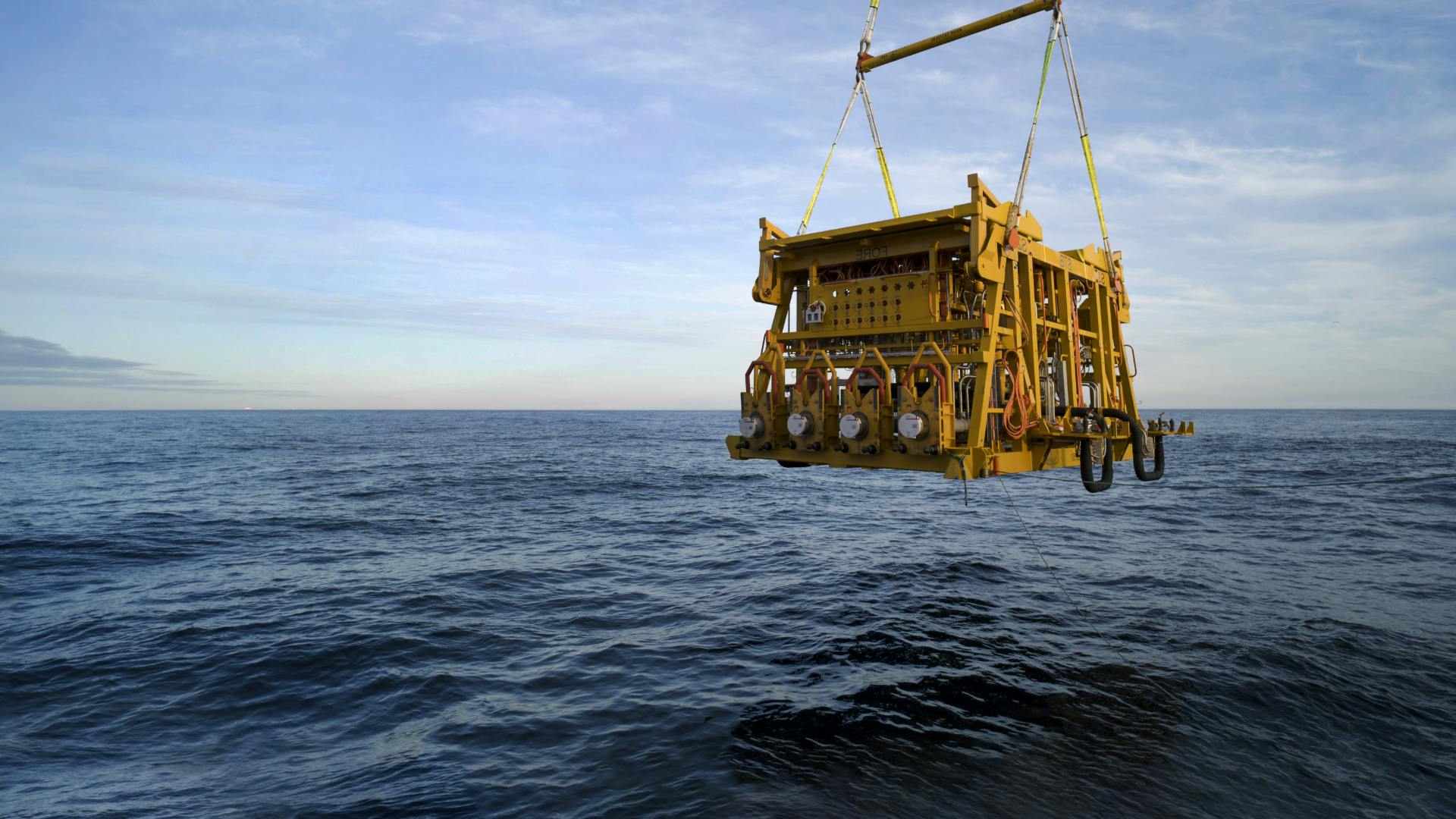 subsea structure is lowered into the water