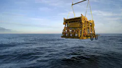 subsea structure is lowered into the water