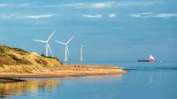 Offshore wind turbine farm on Scotland coast of Aberdeen