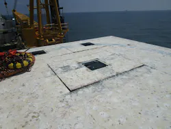 Hatch on a helipad of an orphaned platform