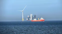 Wind turbines installation offshore Aberdeen, Scotland, UK