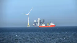 Wind turbines installation offshore Aberdeen, Scotland, UK