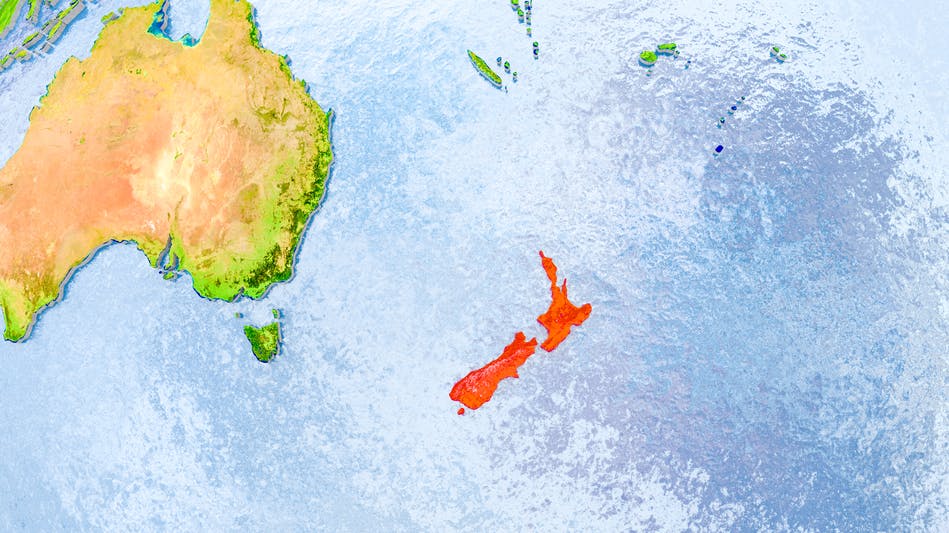 New Zealand on globe