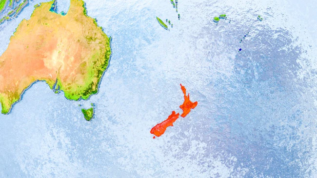 New Zealand on globe