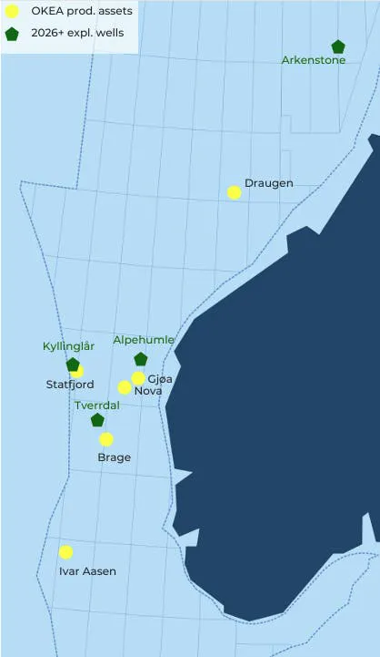 map of OKEA exploration wells