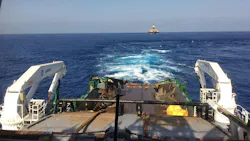 Anchors and buoys on the deck of an anchor-handling vessel